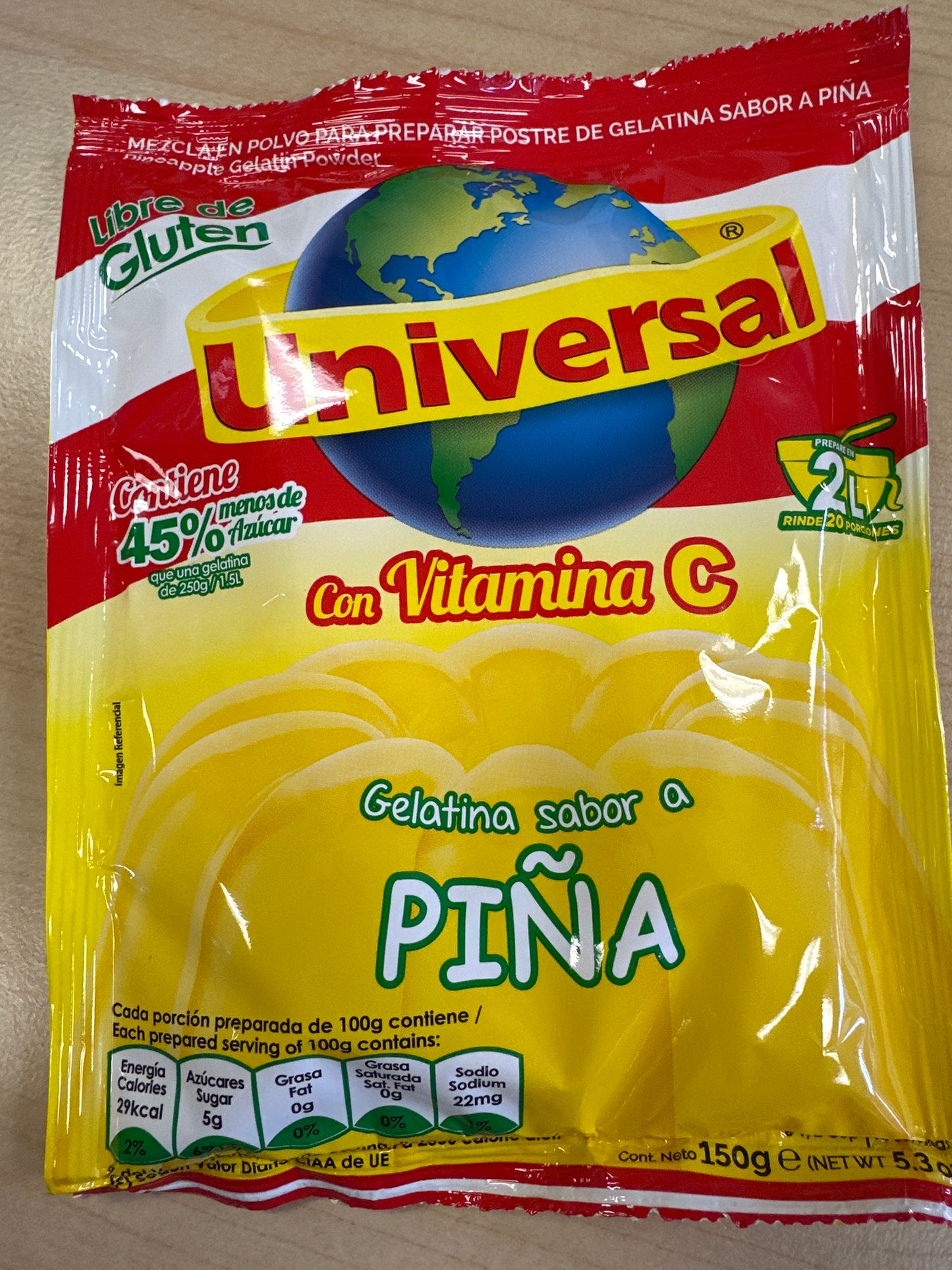 UNIVERSAL GELATINA SABOR PIÑA 150g/5.3g
